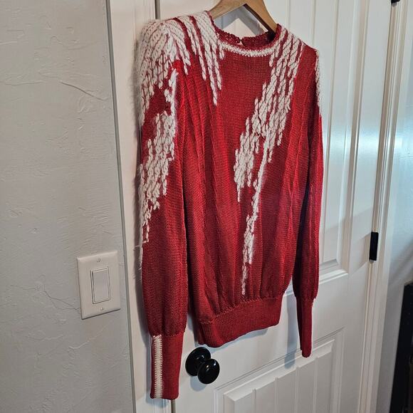 Vintage 80s PACA Silk Sweater Womens Small Red Mod Fuzy Glam Rock Party Retro - Picture 3 of 14